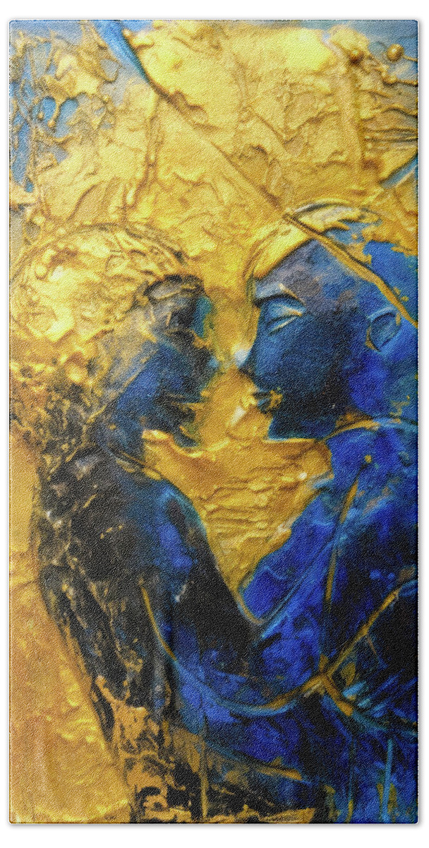 Lovers Beach Towel featuring the digital art Two Lovers 16 Blue and Golden by Matthias Hauser