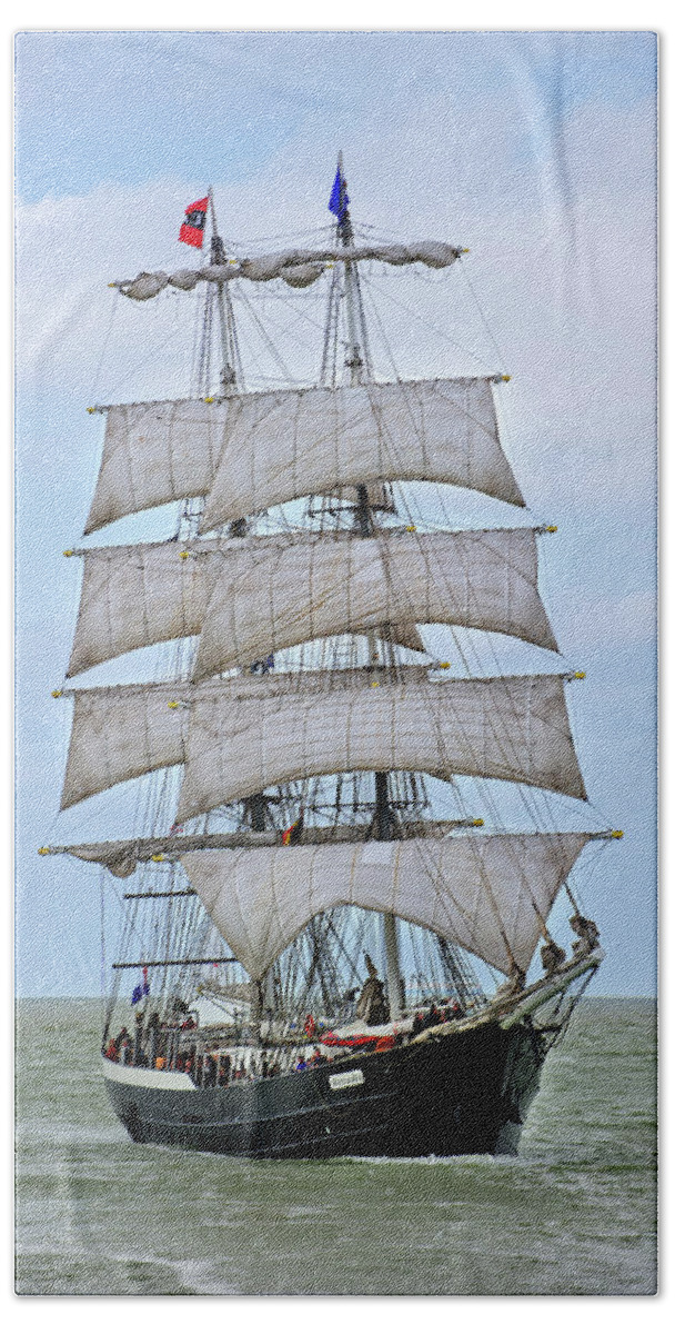 Two-master Beach Towel featuring the photograph Two-Master Tall Ship Mercedes by Arterra Picture Library