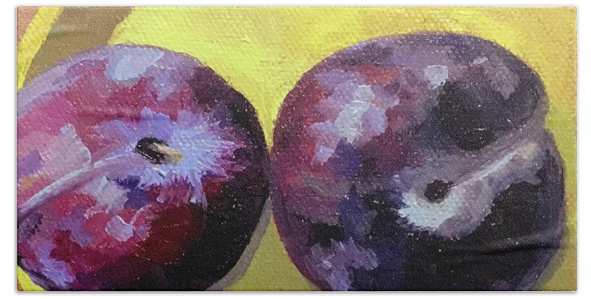 Plum Beach Towel featuring the painting Two Plums by Anne Marie Brown
