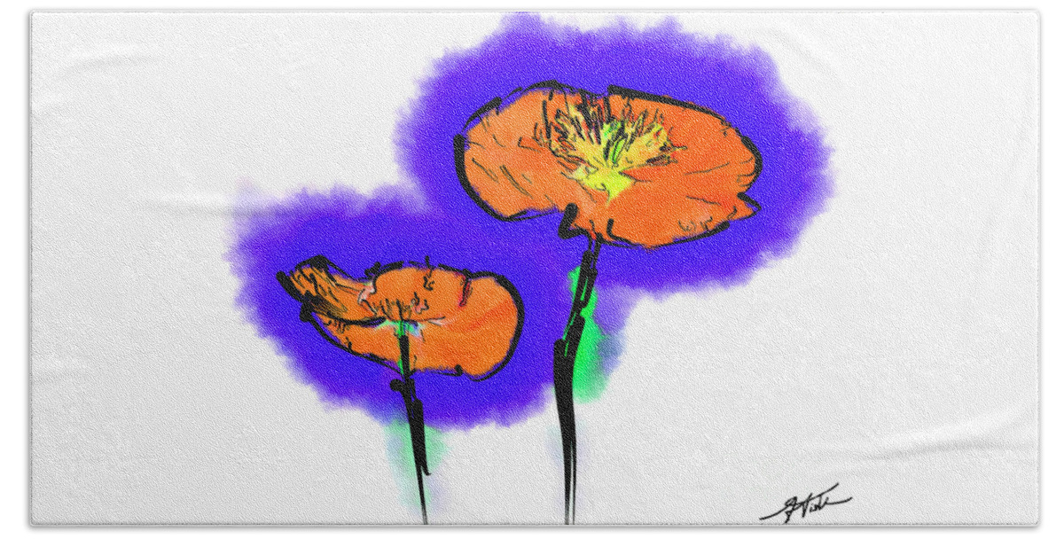 Abstract Beach Towel featuring the digital art Two Poppies by Kirt Tisdale