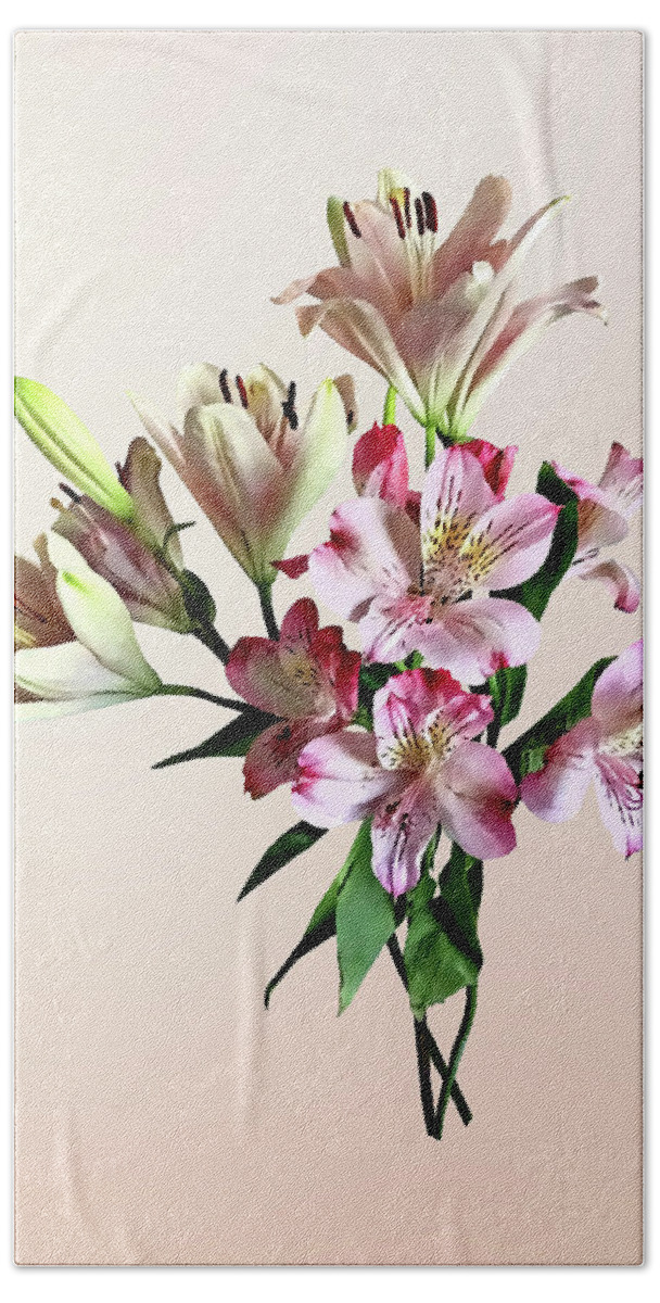Lily Beach Towel featuring the photograph Two Varieties of Pink Lilies by Susan Savad