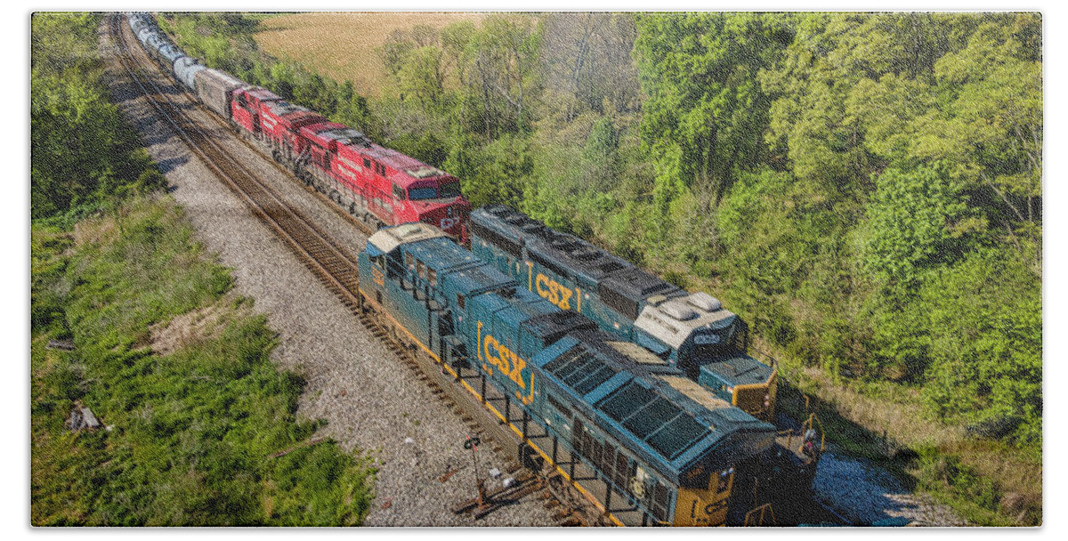 Railroad Beach Towel featuring the photograph Two way meet at Courland TN on the CSX Henderson Subdivision by Jim Pearson
