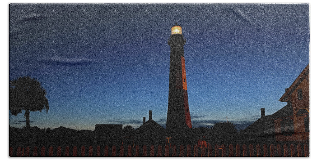 Lighthouse Beach Towel featuring the photograph Tybee Island Lighthouse, Ga.- Night Shot by Richard Krebs