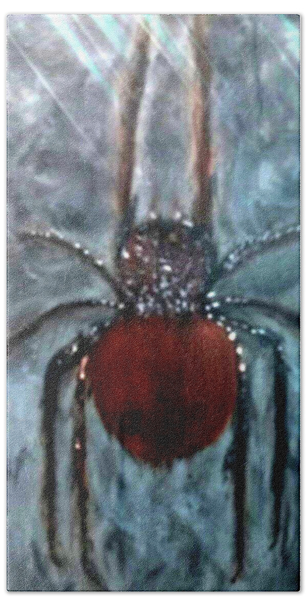 Ugly Beach Towel featuring the painting Ugly Spider by Anna Adams