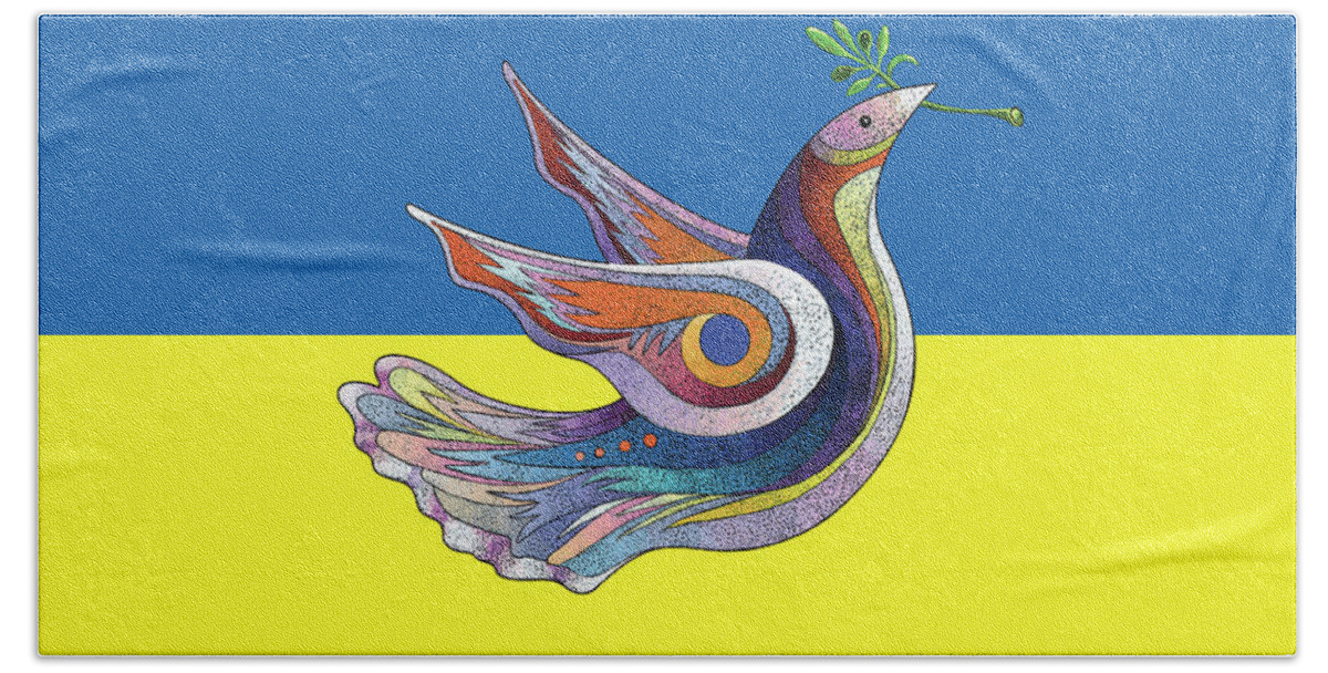 I Did This Poster With A White Dove And Posted Recently. This One Beach Sheet featuring the painting Ukraine_Peace_Flag II by Bob Coonts