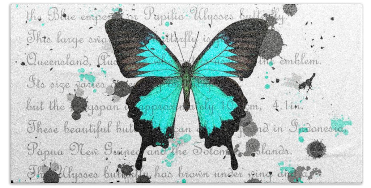 Butterfly Beach Towel featuring the drawing Ulysses Butterfly White Background by Joan Stratton