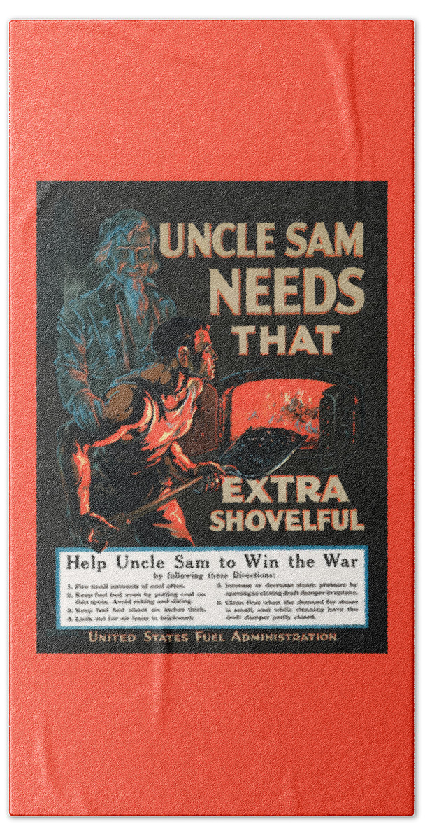 Uncle Sam Beach Towel featuring the painting Uncle Sam Needs That Extra Shovelful - WW1 1917 by War Is Hell Store