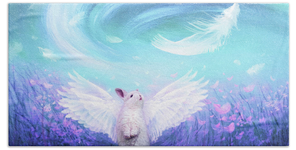 Wings Beach Towel featuring the painting Under His Wings - Blue by Yoonhee Ko