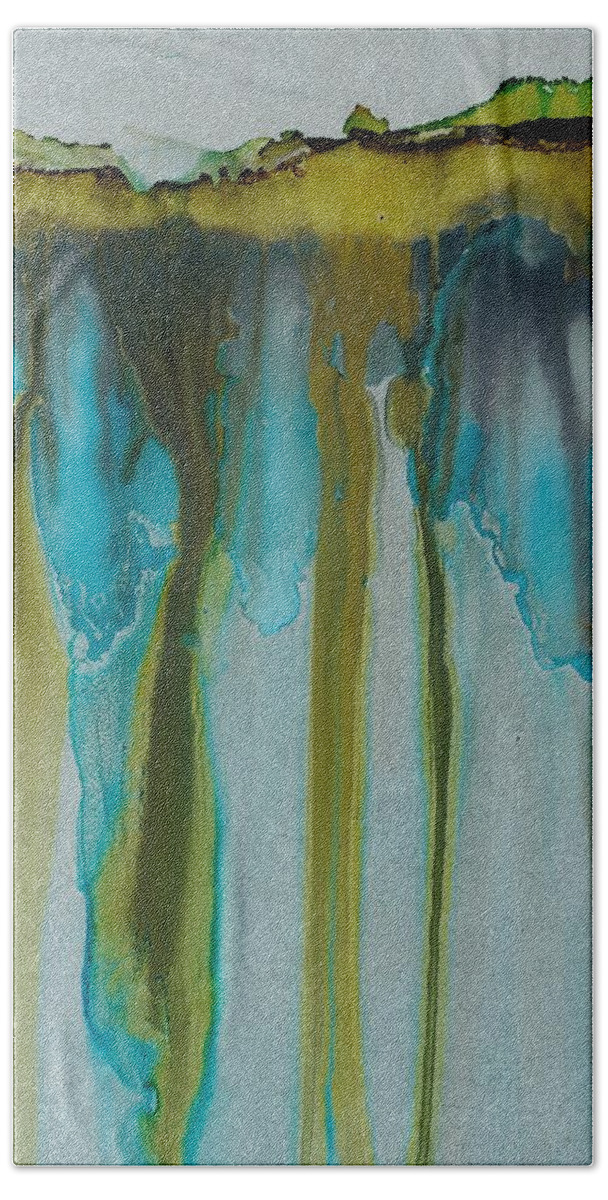Abstract Beach Towel featuring the painting Underground by Katy Bishop