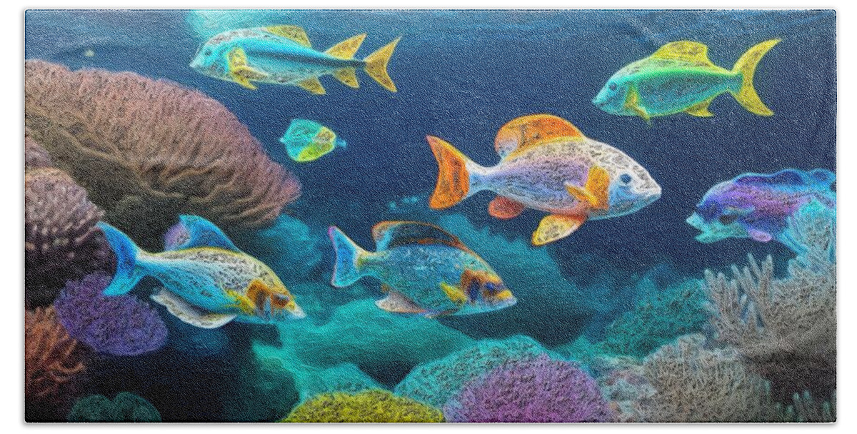 Water Beach Towel featuring the mixed media Underwater Beauty by Anas Afash