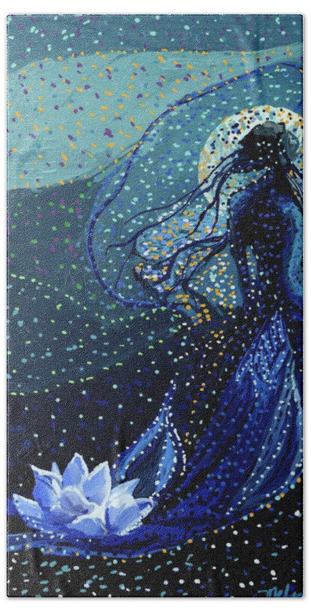 Underwater Beach Towel featuring the painting Underwater Blue Lotus Mermaid by Melissa Abbott