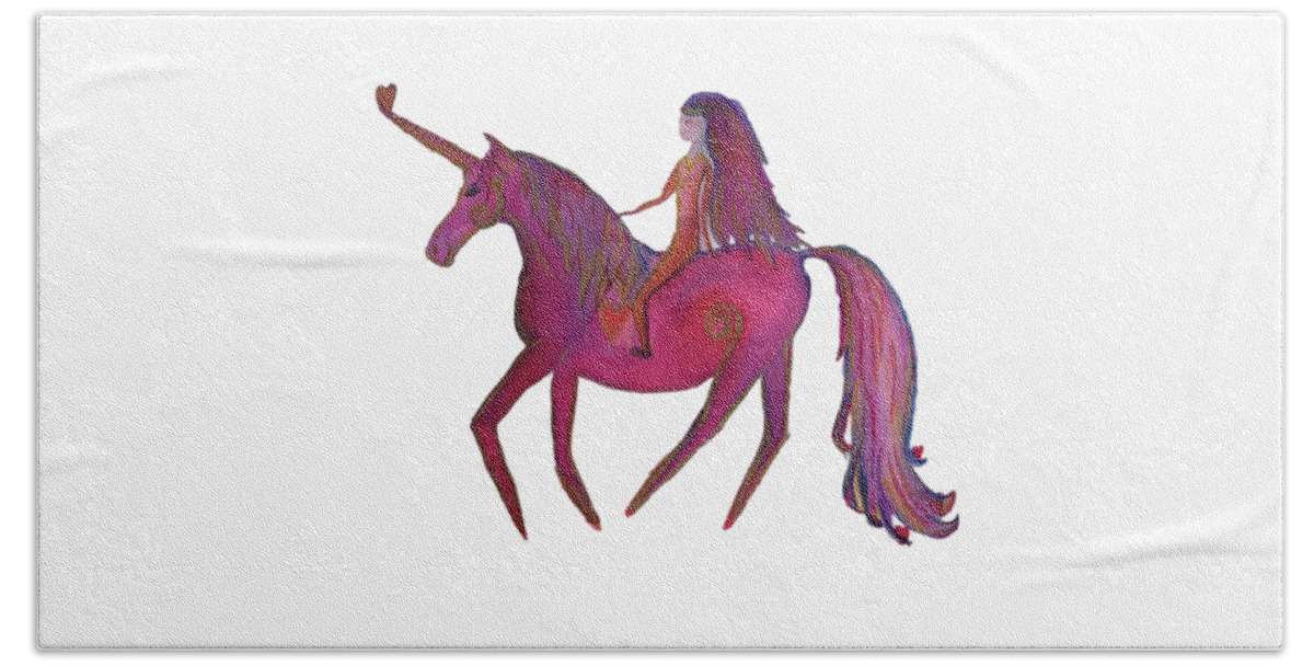 Unicorn Beach Towel featuring the painting Unicorn Ride by Sandy Rakowitz