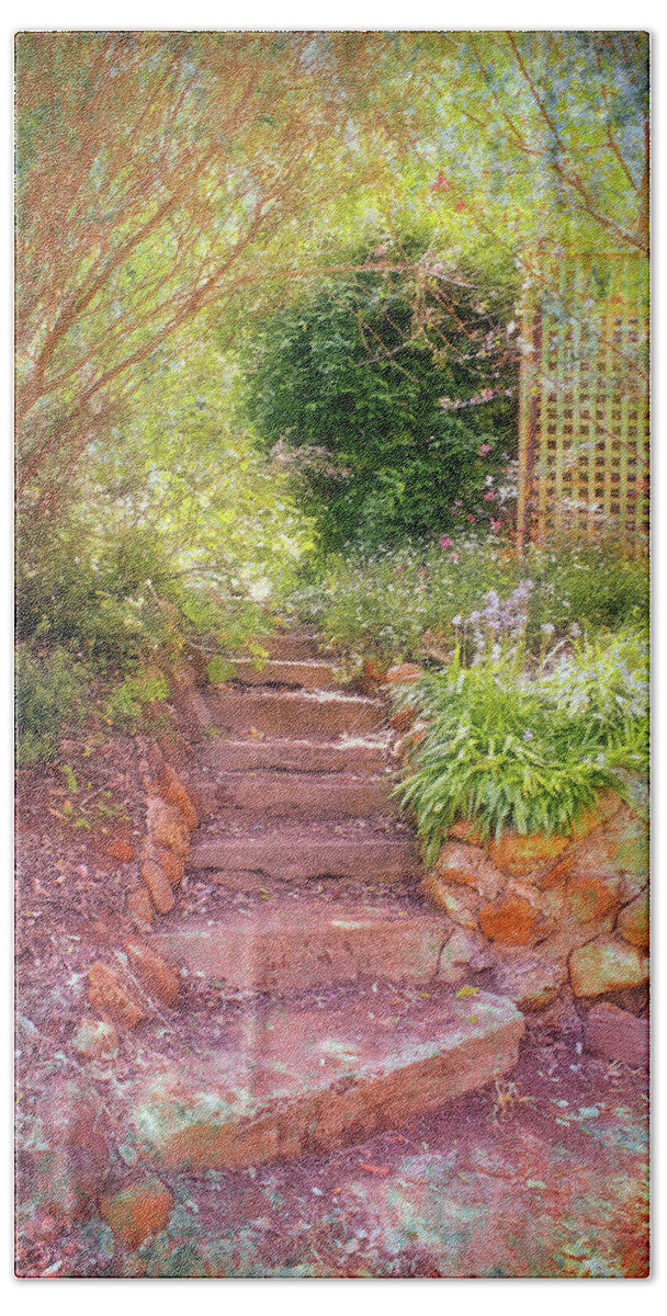 Garden Beach Towel featuring the photograph Up the Garden Steps by Elaine Teague