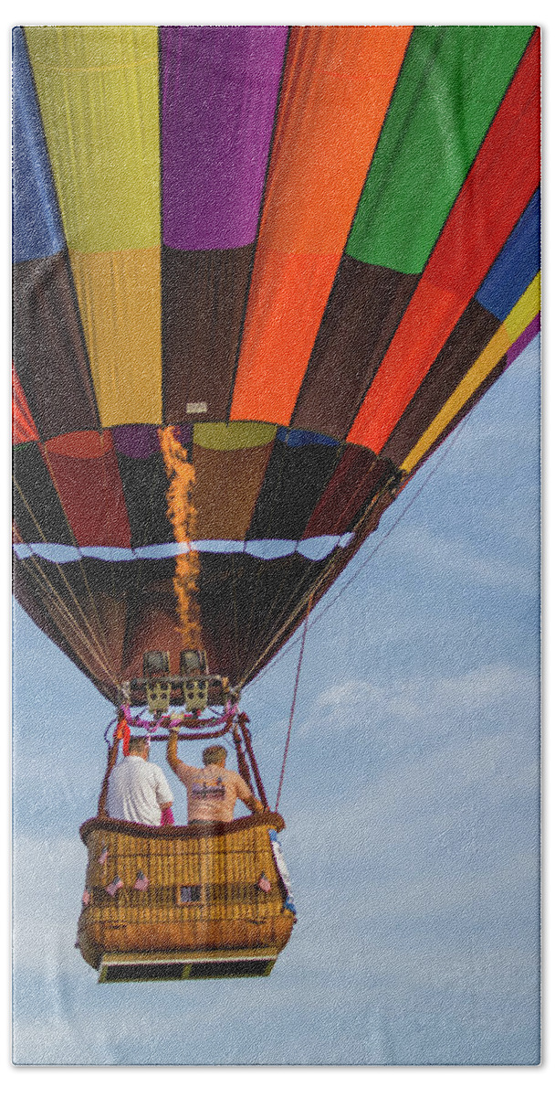 Balloon Going Up! Beach Sheet featuring the photograph Up, Up and Away by Dorothy Cunningham