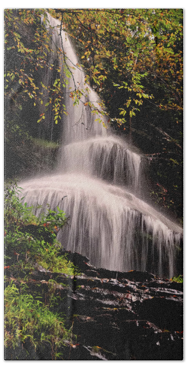 Waterfall Beach Towel featuring the photograph upper portion of Cathedral Falls by Flees Photos