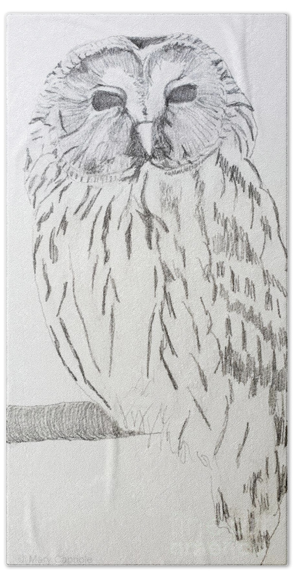 Birds Beach Towel featuring the drawing Ural Owl by Mary Capriole