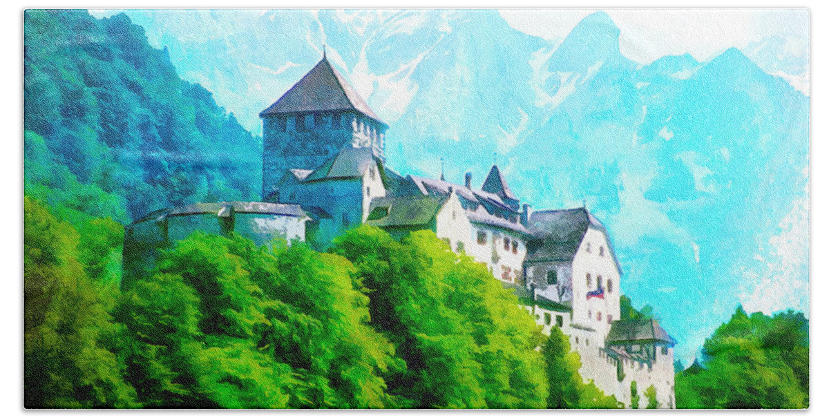 Landscape Beach Towel featuring the painting Valduz Castle Liechtenstein - DWP1156447 by Dean Wittle