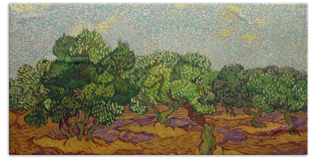 Vincent Beach Sheet featuring the painting Van Goghs Olive Trees 1889 by Vincent Van Gogh