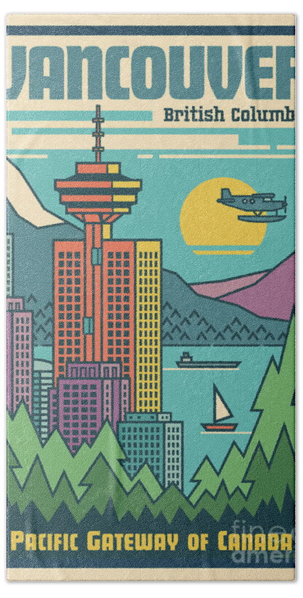 Vancouver Beach Towel featuring the digital art Vancouver Pop Art Poster by Jim Zahniser