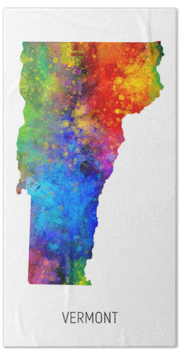 Vermont Beach Towel featuring the digital art Vermont Watercolor Map #10 by Michael Tompsett