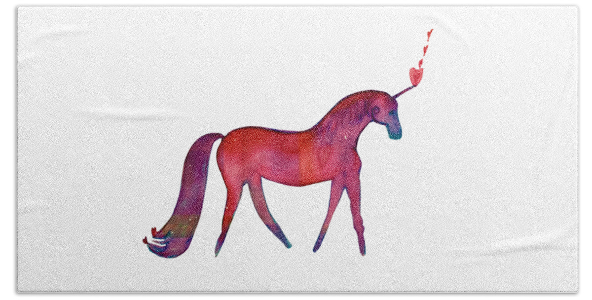 Unicorn Beach Towel featuring the painting Vibrant Unicorn Heart by Sandy Rakowitz