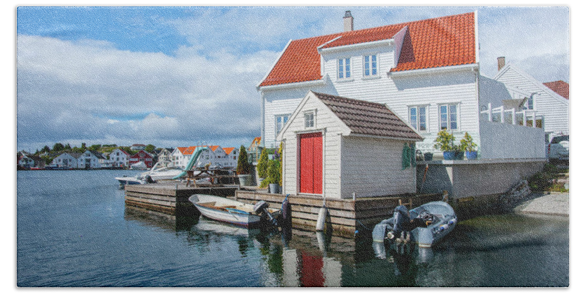 Norway Beach Towel featuring the photograph View of Skudeneshavn harbour by Max Blinkhorn
