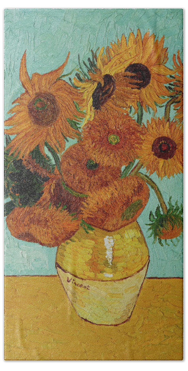 Vincent Van Gogh Beach Towel featuring the painting Vincent Van Gogh Sunflowers Sun Flowers by Tony Rubino