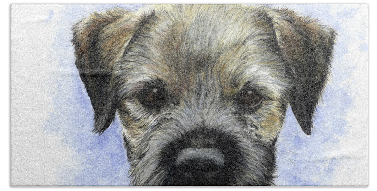 Border Terriers Beach Towel featuring the painting Vince's Border Terrier by Patrice Clarkson