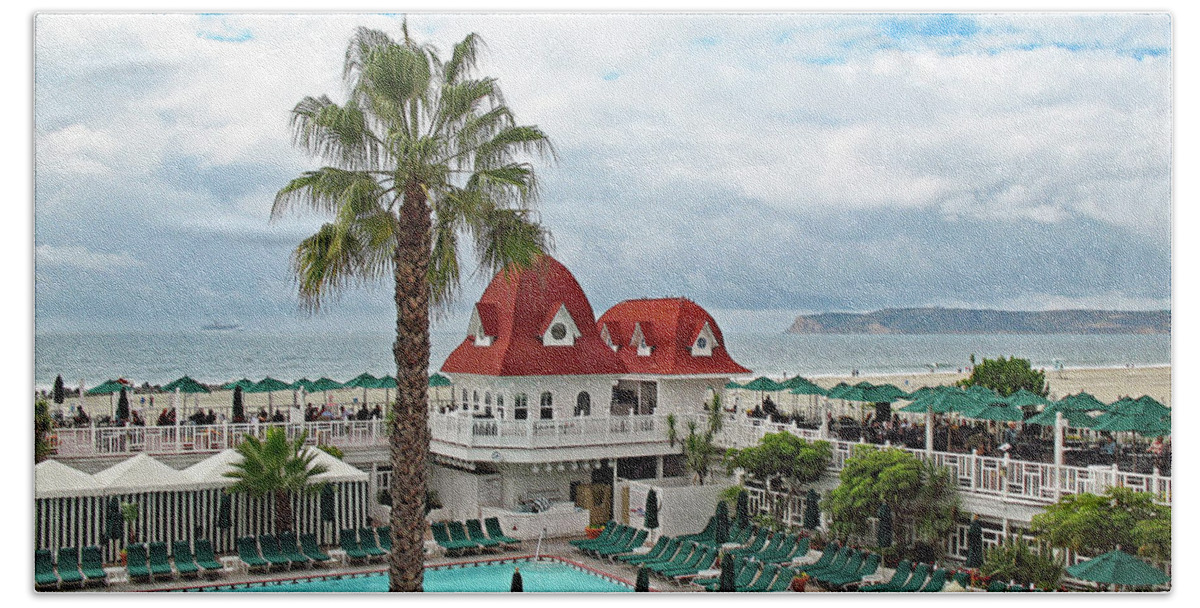 Red Roof Beach Towel featuring the photograph Vintage Cabana at The Del by Connie Fox