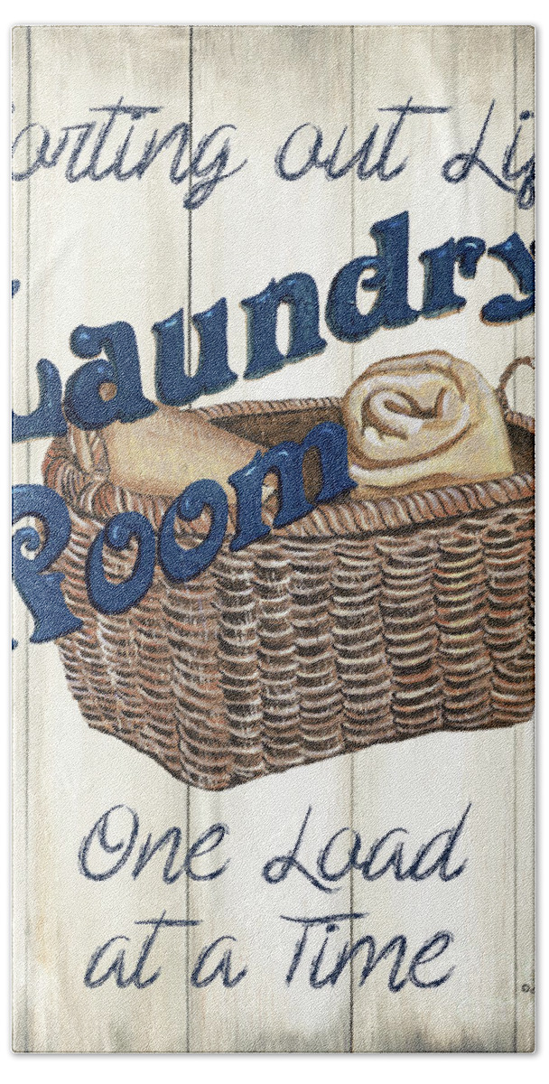 Laundry Beach Sheet featuring the painting Vintage Laundry Room Indigo 2 by Debbie DeWitt