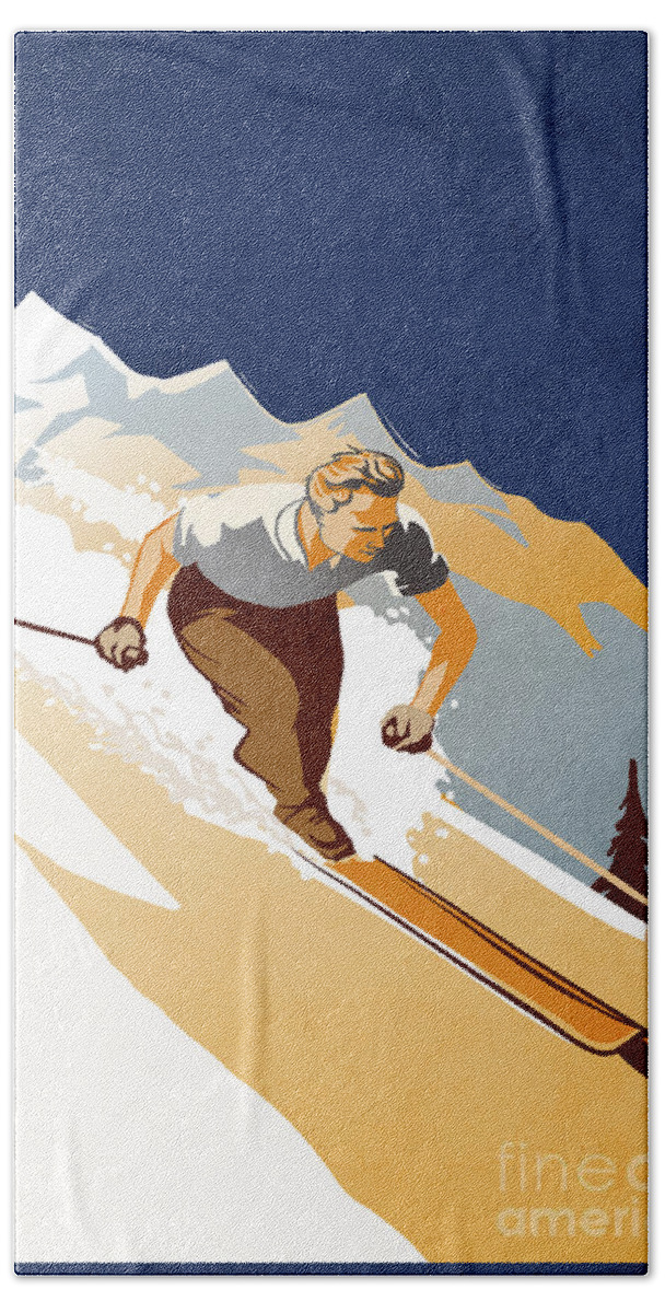  Beach Towel featuring the painting Vintage Skier by Sassan Filsoof