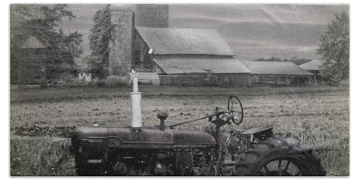 Barns Beach Towel featuring the photograph Vintage Tractor at the Country Farm by Debra and Dave Vanderlaan