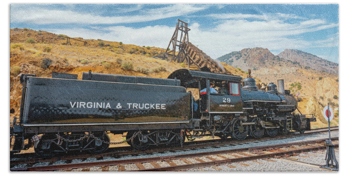 Gold Hill Beach Towel featuring the photograph Virginia and Truckee Steam Engine by Ron Long Ltd Photography