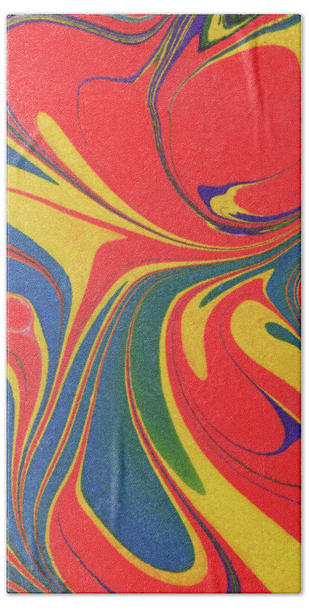 Vivid Flower Beach Towel featuring the painting Vivid Bright Abstract Flower In Red Yellow Blue II by Irina Sztukowski