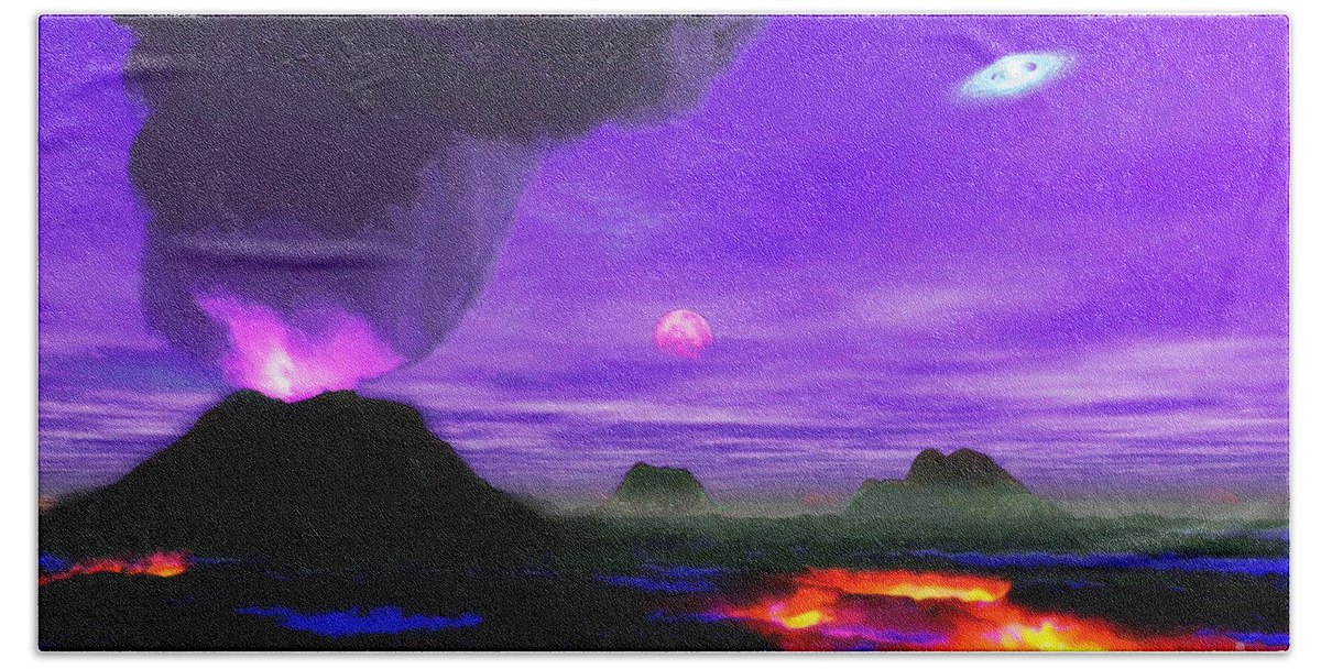  Beach Towel featuring the digital art Volcano Planet by Don White Artdreamer