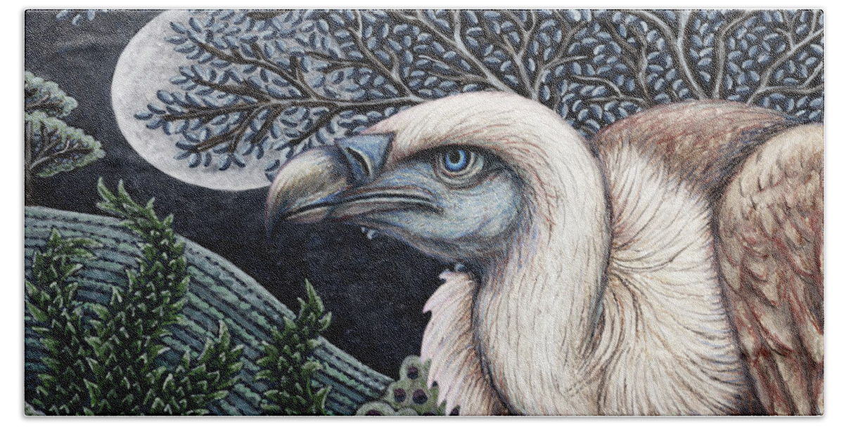 Ruppell's Vulture Beach Towel featuring the painting Vulture Moon by Amy E Fraser