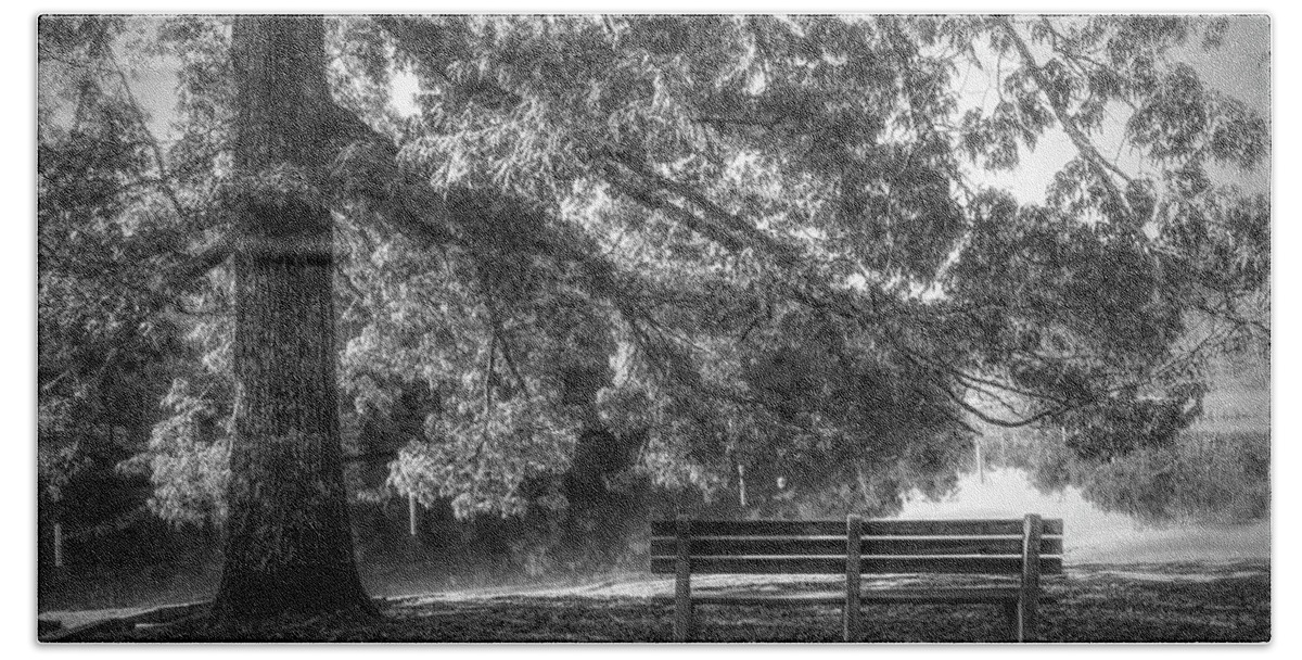 Benton Beach Towel featuring the photograph Waiting in the Fall Black and White by Debra and Dave Vanderlaan