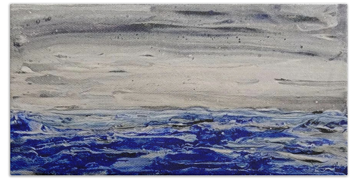 Blue Beach Towel featuring the painting Waiting by Todd Hoover