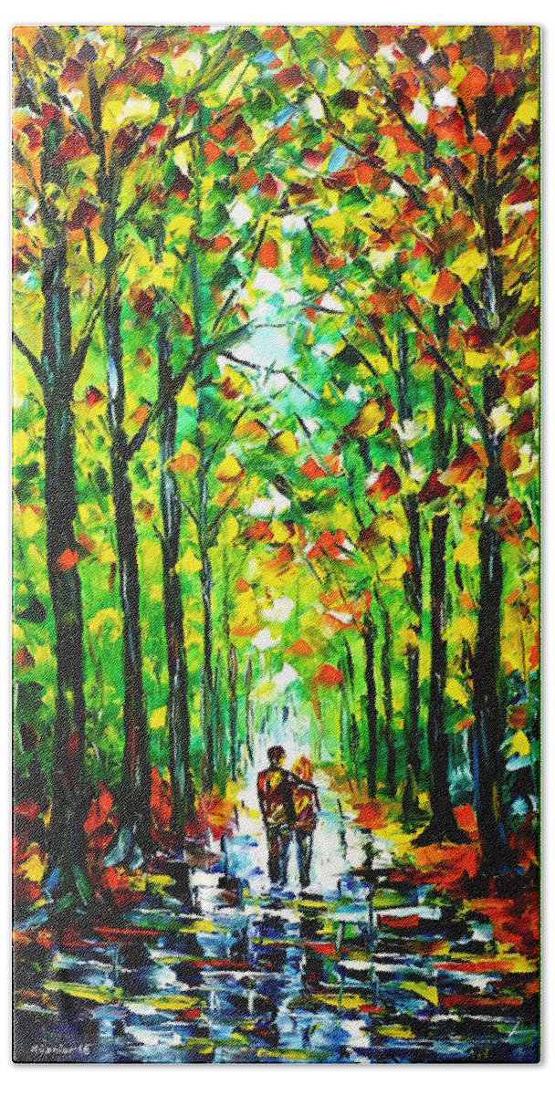 Walking In The Forest Beach Towel featuring the painting Walk In The Woods by Mirek Kuzniar