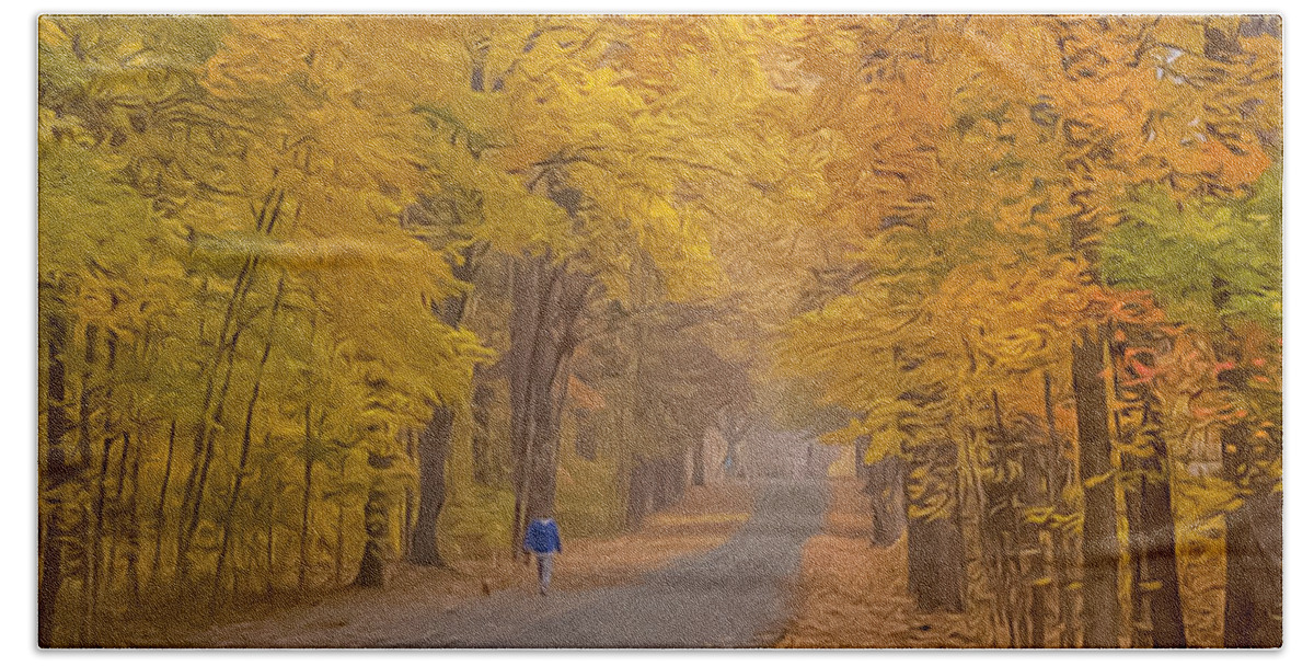Fall Beach Towel featuring the photograph Walking the Dog OP by Jim Dollar