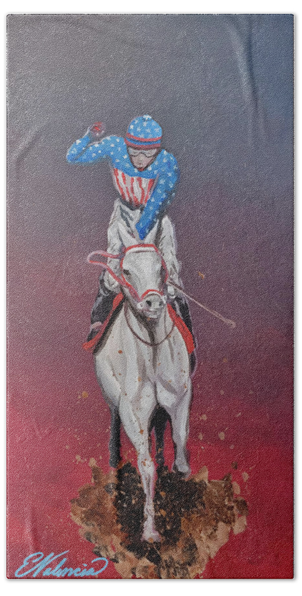 War Beach Towel featuring the painting War Horse by Emanuel Alvarez Valencia