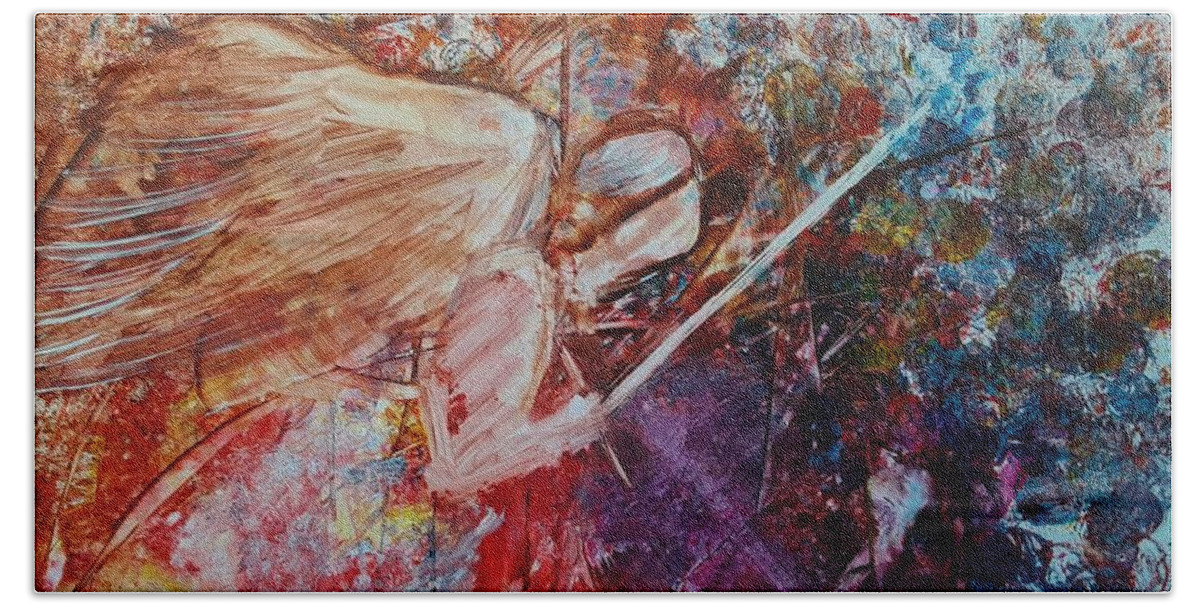 Angel Beach Towel featuring the painting Warrior Angel by Deborah Nell