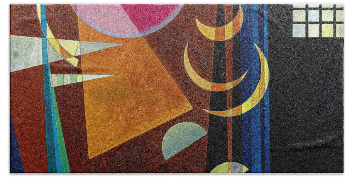Oil On Canvas Beach Towel featuring the digital art Wassily Kandinsky Scharf-Ruhig by Celestial Images