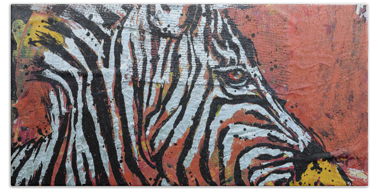  Beach Towel featuring the painting Watchful Zebra by Jyotika Shroff
