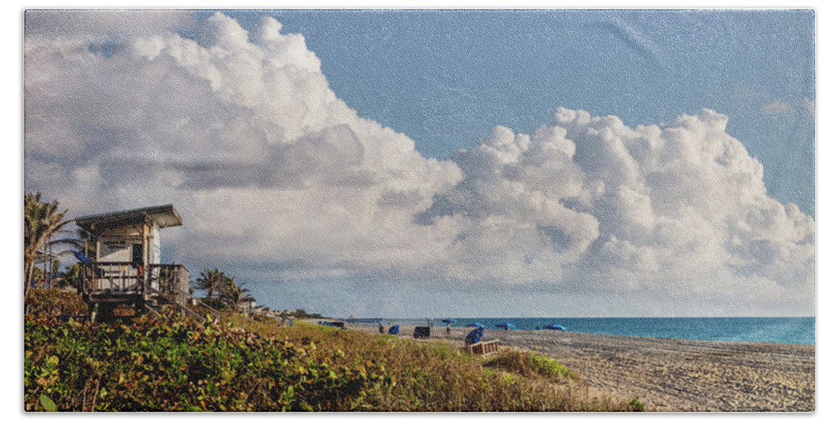 Clouds Beach Towel featuring the photograph Watching the Clouds in a Blue Sky Panorama by Debra and Dave Vanderlaan