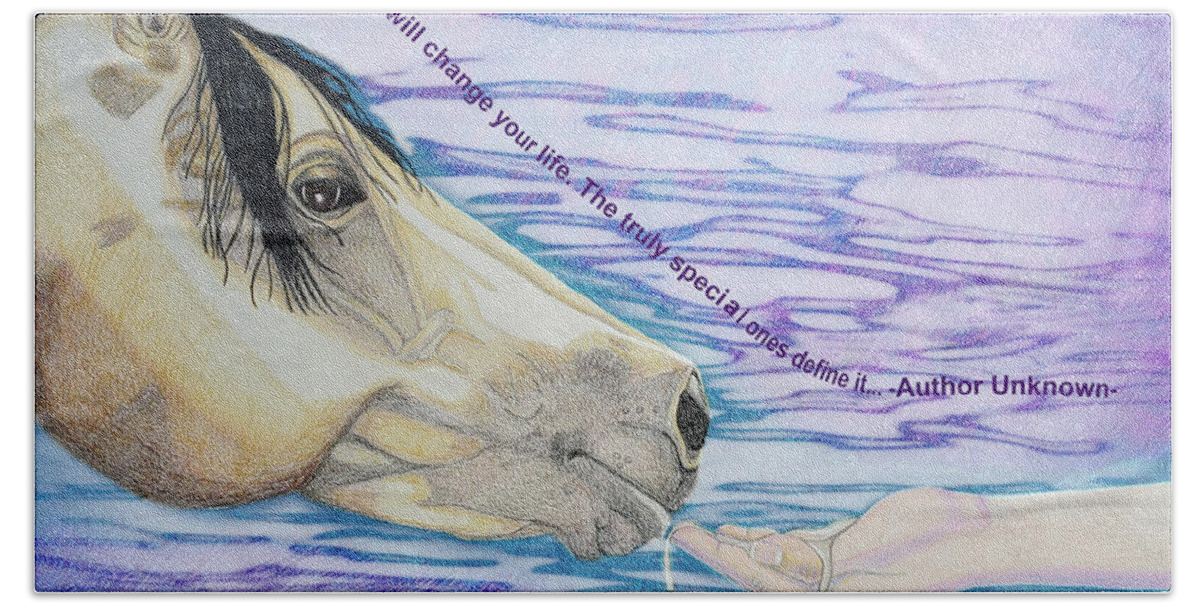 Horse Quote Beach Towel featuring the drawing Water for My Friend with Quote by Equus Artisan