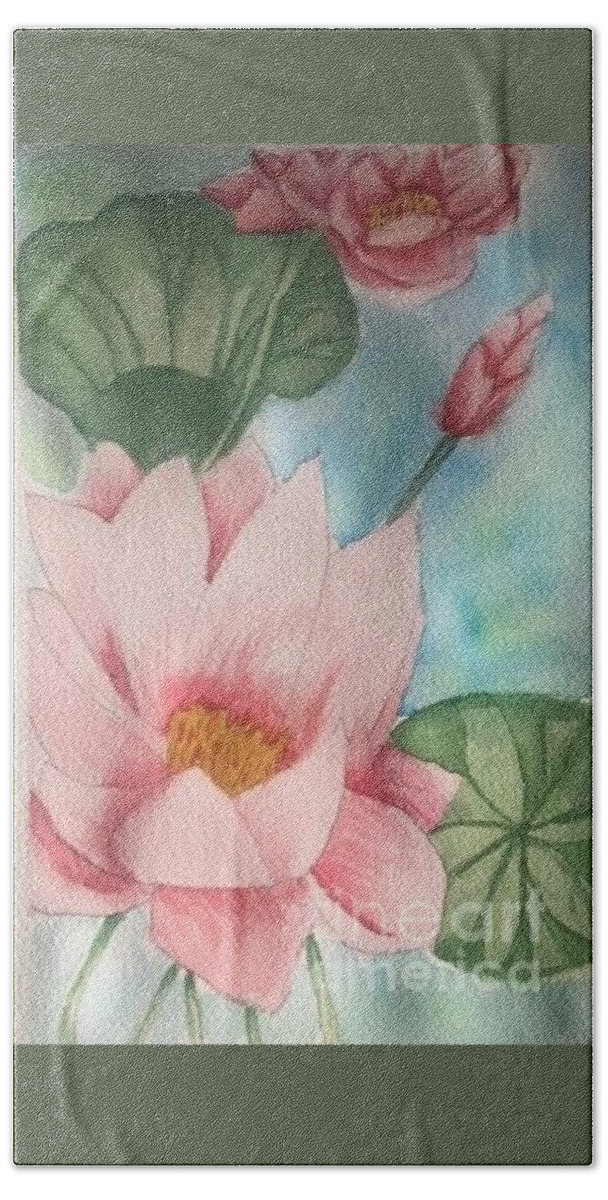 Water Lily Water Lillies Beach Towel featuring the painting Water Lily by Nina Jatania