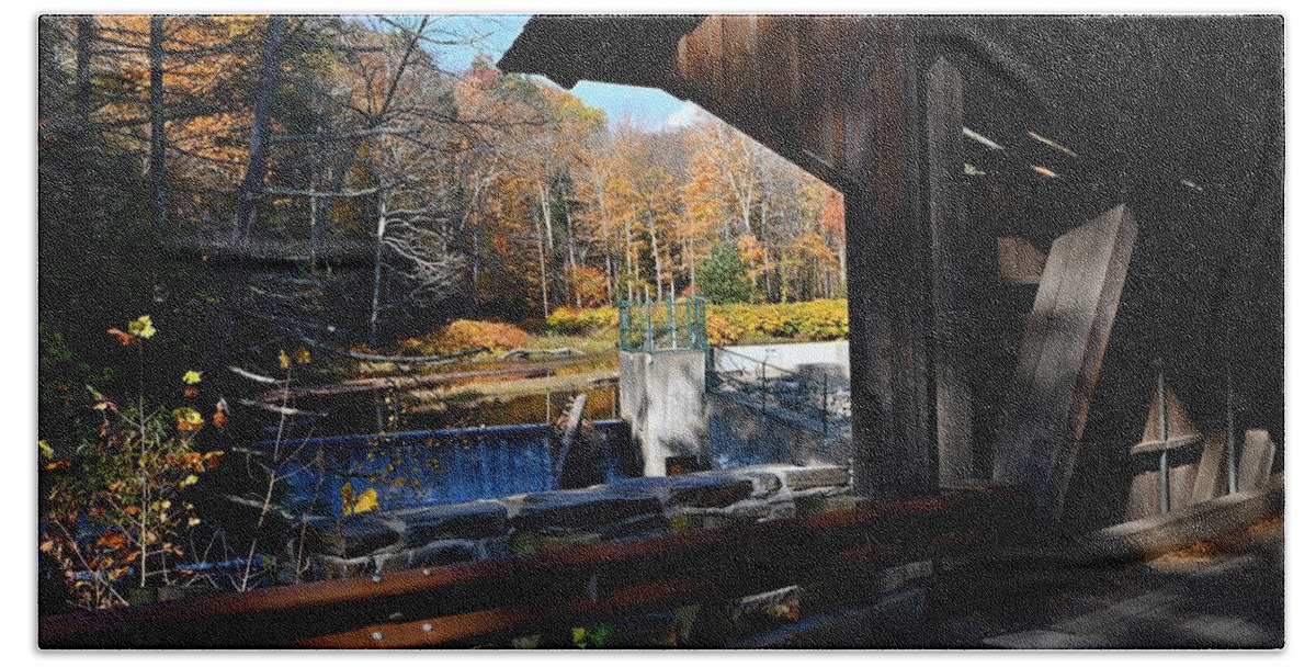 Massachusetts Beach Towel featuring the photograph Water Over the Dam and Under the Bridge by Steve Brown
