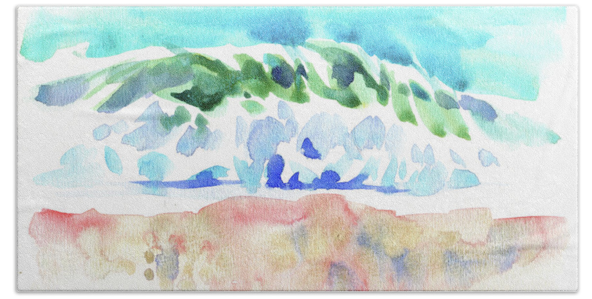 Watercolor Beach Towel featuring the digital art Watercolor Wave On Sea Painting by Sambel Pedes