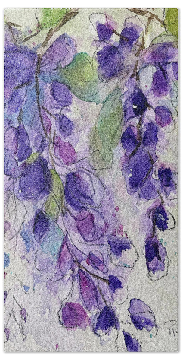 Original Beach Towel featuring the painting Watercolor Wisteria by Roxy Rich